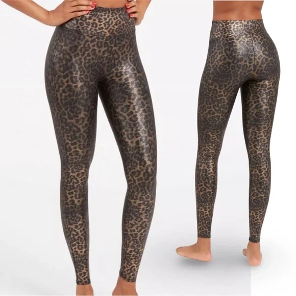 SPANX Luxe Faux Leather Leggings | Leopard Shine | Limited Edition | Size M - Picture 3 of 15